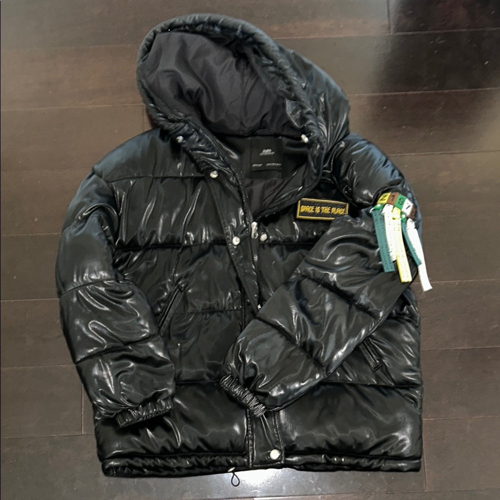 Black Puffer Jacket with Patch